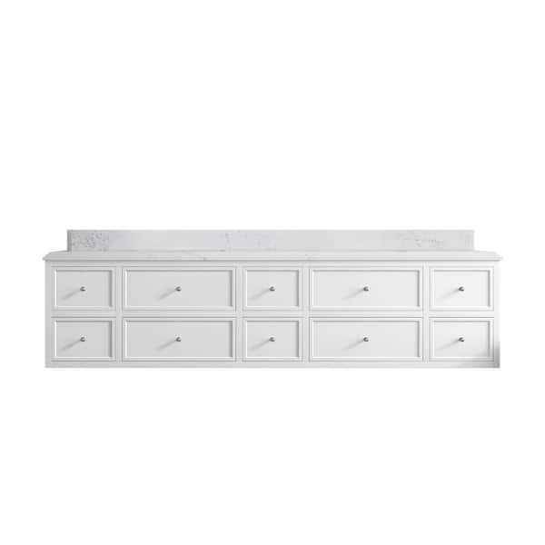 Willow Collections Roswell Floating 84 in. W x 22 in. D x 36 in. H Double Sink Bath Vanity in White with 1.5 in. Empira White qt. Top