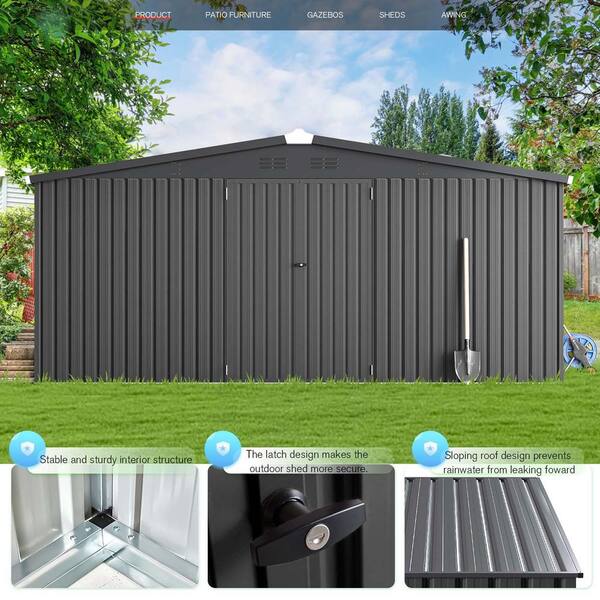 Zeus & Ruta 14 ft. W x 12 ft. D Metal Storage Shed with 2 Doors