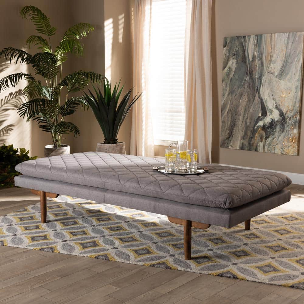Twin Mid-Century Modern Gray Upholstered Walnut Daybed