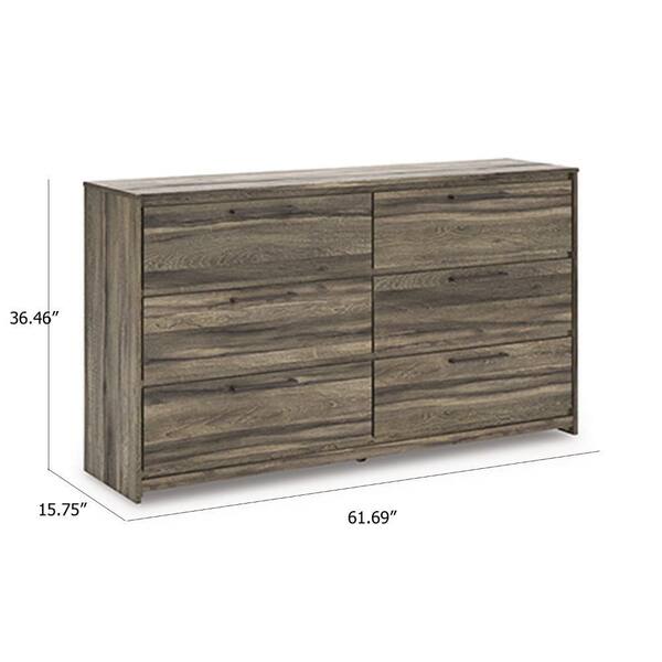 gunmetal grey dresser Eli Wide Dresser, 6 Drawers, Antique Gray Metal Pulls, Weathered Brown Benjara pcat-395