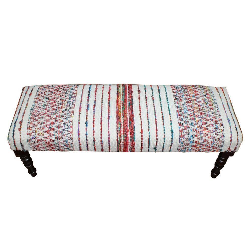 Colorful Chevron and Striped Chindi Bench with Storage