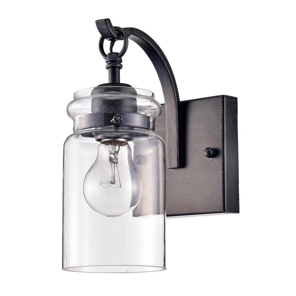 Antique Black Iron Wall Sconce with Clear Glass Shade