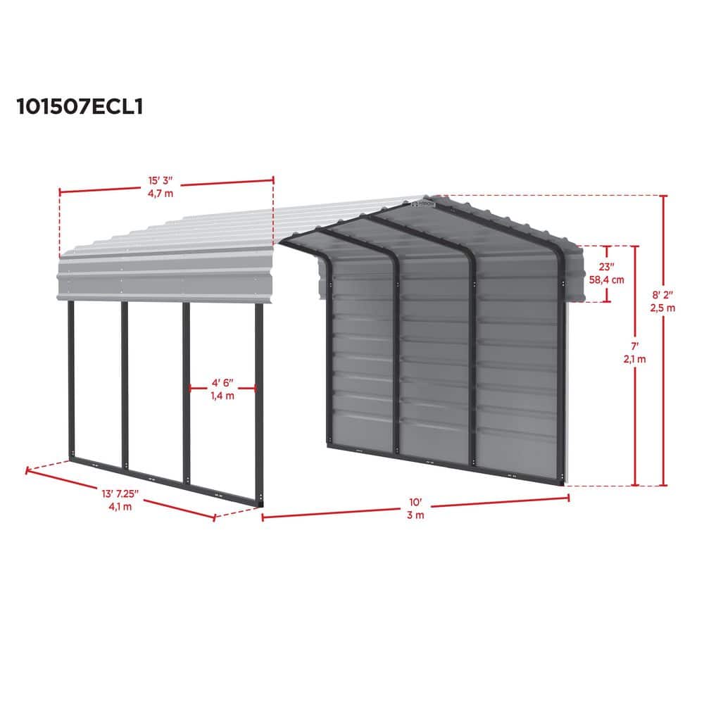 Charcoal Galvanized Steel Carport Kit with Enclosure, 10' x 15'