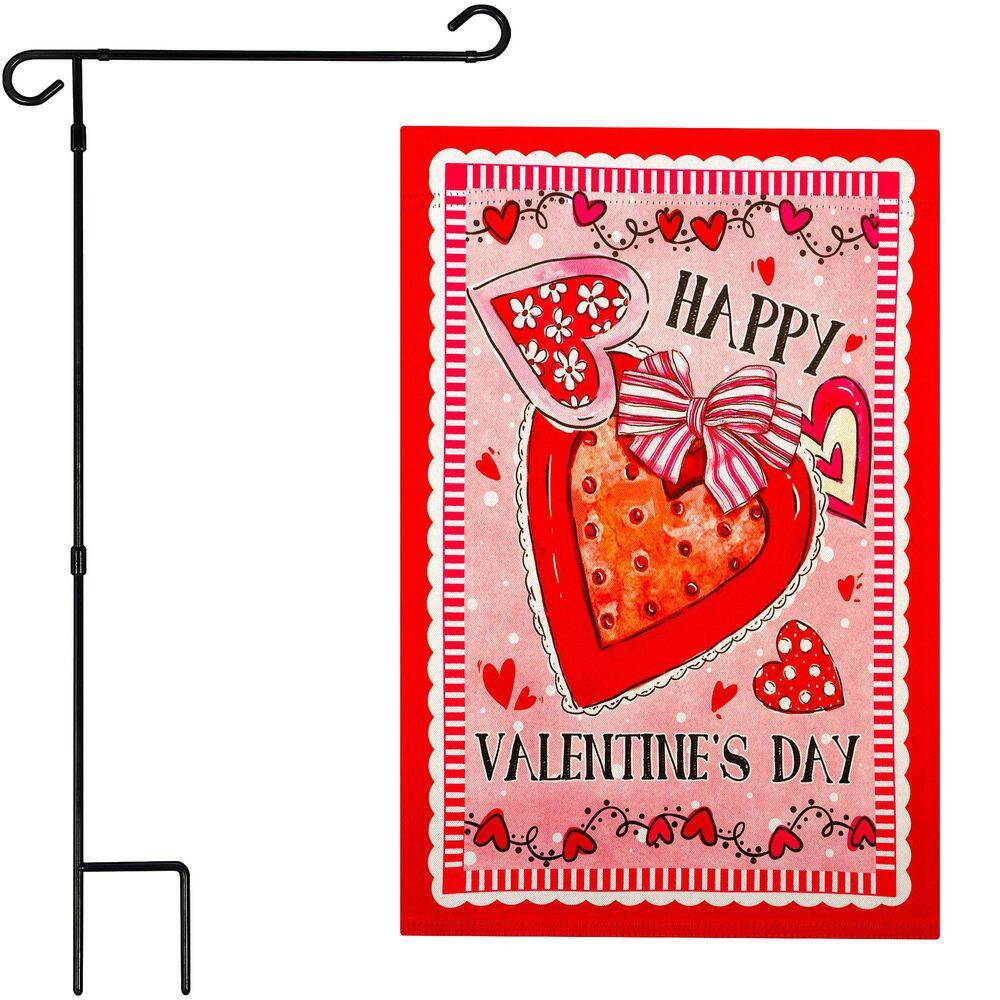 1 ft. x 1.5 ft. Polyester Happy Valentine's Day Heart Cookie 2-Sided Garden Flag with 36 in. Black Iron Garden Stand price history on PriceWatchPro