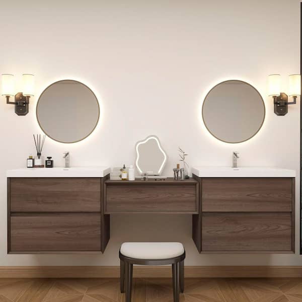 Kingdee 106 in. W x 20 in. D x 26 in. H Double Sink Middle Table Counter Bath Vanity in Red Oak with White Acrylic Top