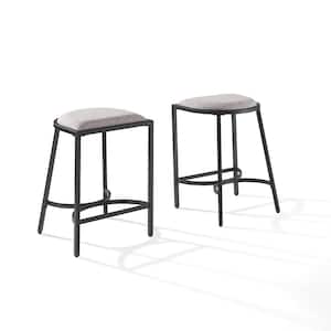 Ellery 24 in. Matte Black Backless Metal Cushioned Bar Stool with Fabric Seat (Set of 2)