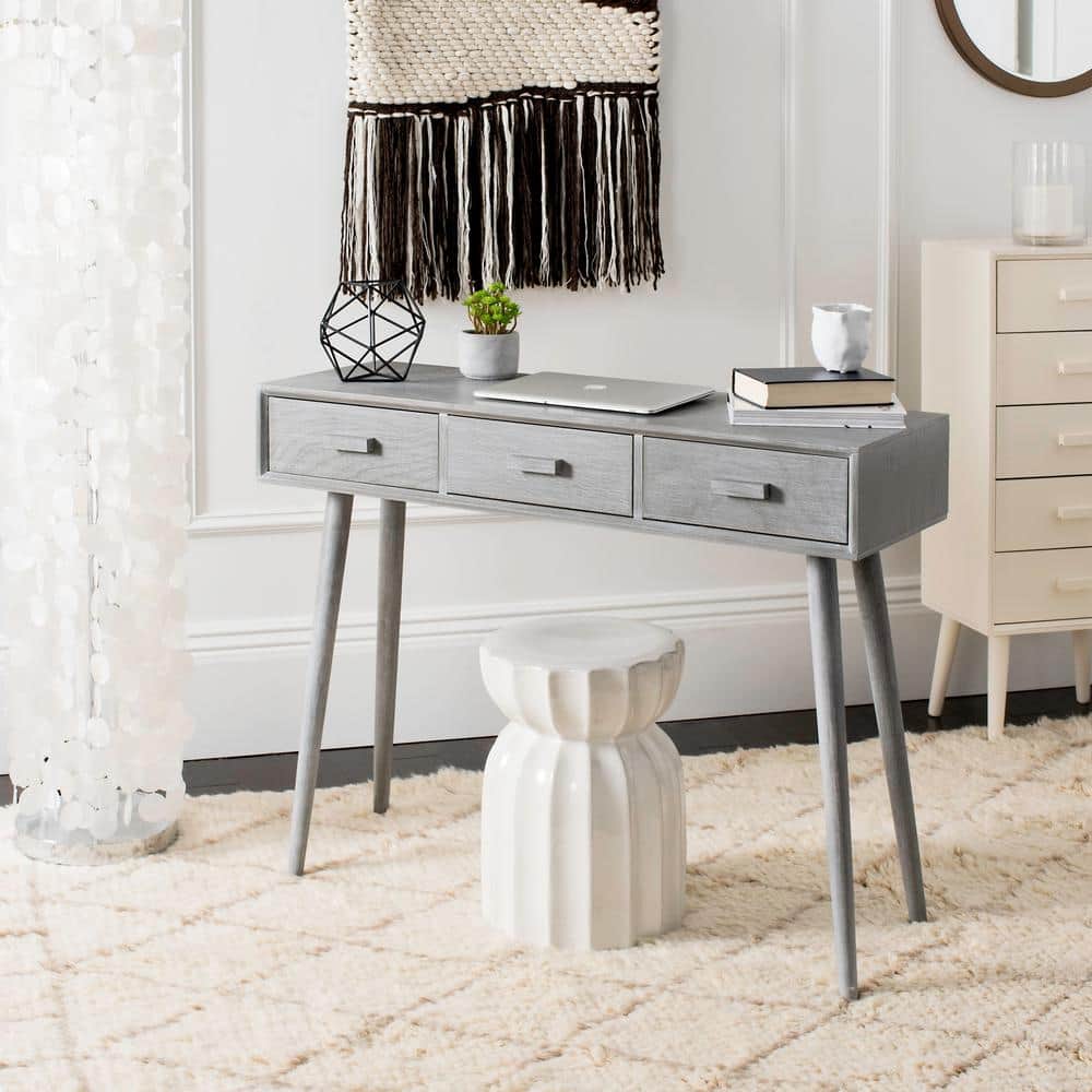 Slate Grey Pine Wood 3-Drawer Console Table
