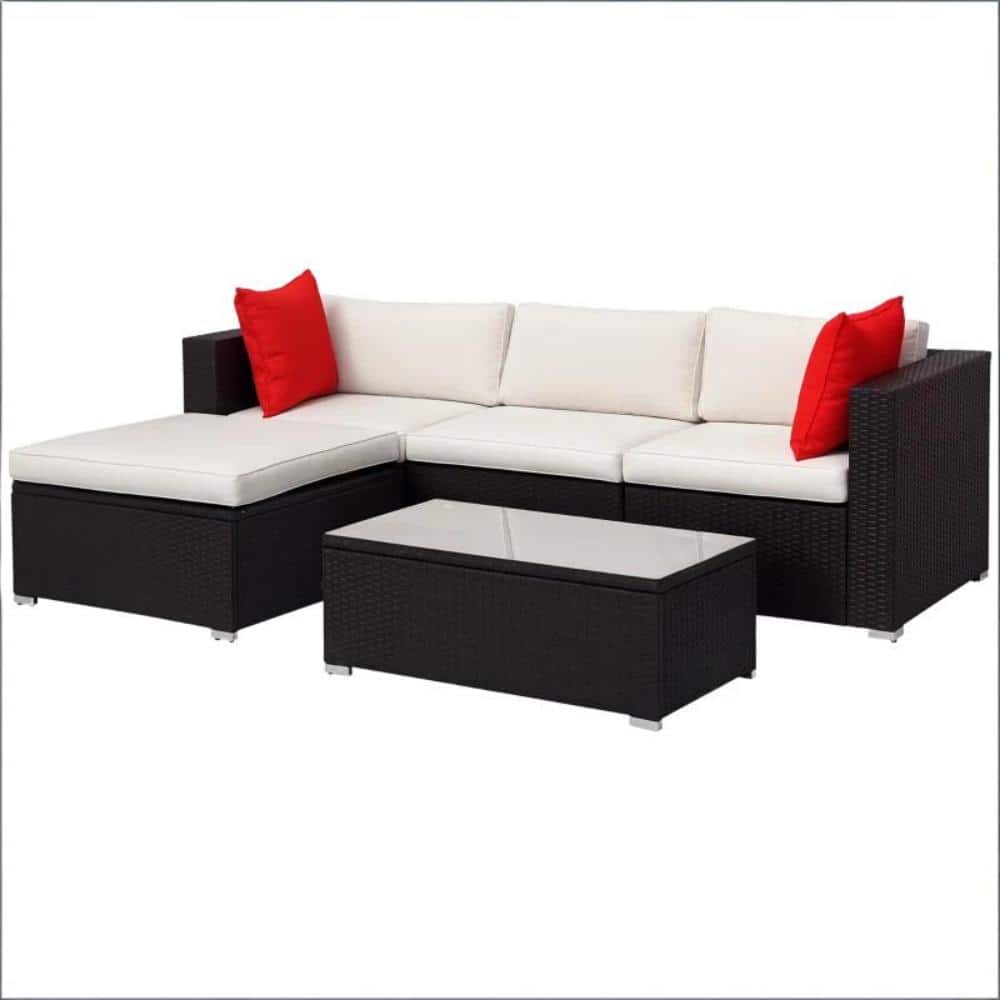 Brown Wicker Modern Outdoor Furniture Conversation Set, 5-Piece Patio Furniture Set price history on PriceWatchPro