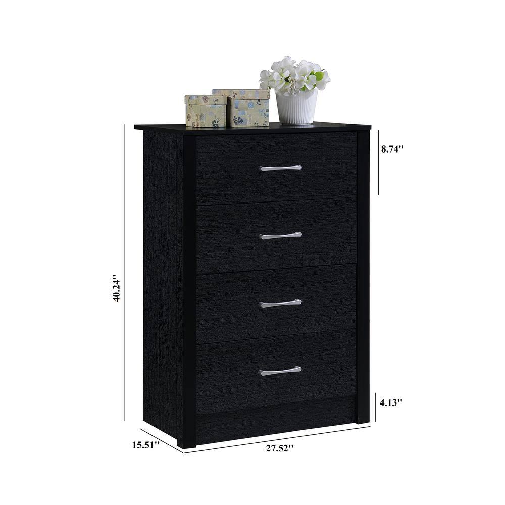 Sleek Black Contemporary 4-Drawer Chest with Metal Glides