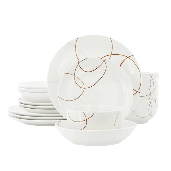 Sydney 16-Piece Porcelain Double Bowl Dinnerware Set, Service for 4 in. White