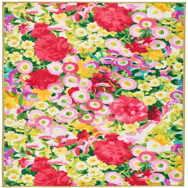 Chamomile Cluster Machine Washable Multi 2.6 ft. x 8 ft. Indoor Area Rug