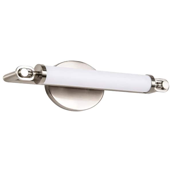 Edgeworth 15.75 in. 1-Light Brushed Nickel Integrated LED Vanity Light with White Acrylic Shade