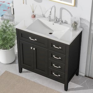 36 in. W x 18 in. D x 36 in. H Single Sink Freestanding Bath Vanity in Black with White Ceramic Top