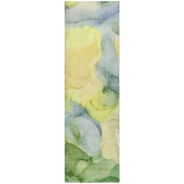 Dream Shag Premium Machine Washable Abstract ADS504 Yellow 2 ft. x 7 ft. Runner Rug