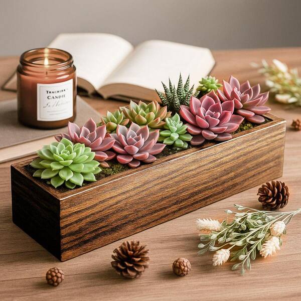 Rectangle 11.81in L x 3.94in W x 2.76in H 3-Piece Wood Planter Box