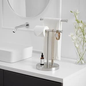 Freestanding Tower Bar with 2-Tier Hand Towel Racks For Bathroom Kitchen Vanity Countertop in Brushed Nickel