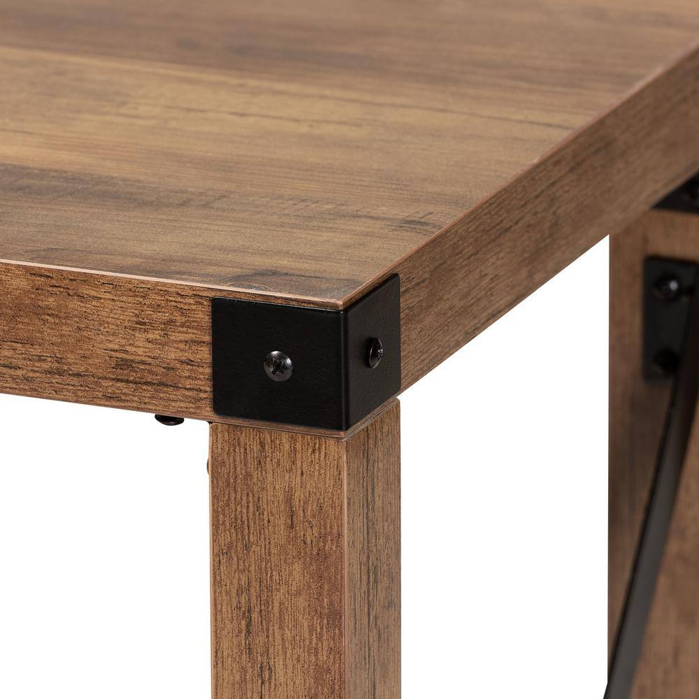 Natural Brown Wood and Black Metal Console Table with Storage