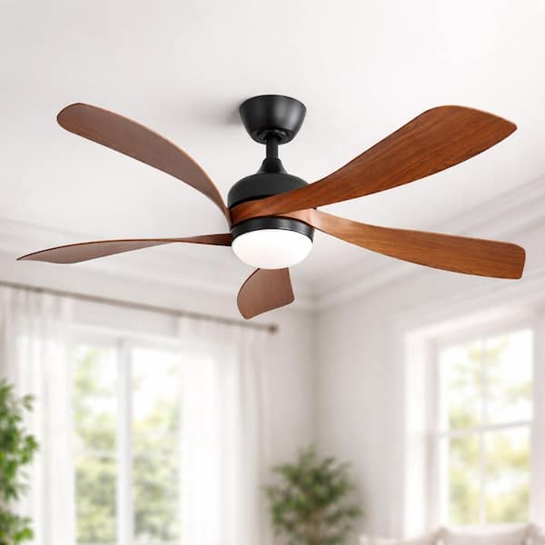 52 in. Integrated LED Indoor Downrod Mount Walnut Standard Ceiling Fan with Dimmable Light and Remote DC Motor