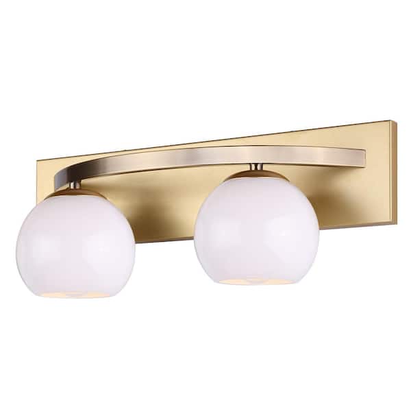 CANARM Monroe 6.5 in. 2-Light Gold Vanity with Opal Glass Shade