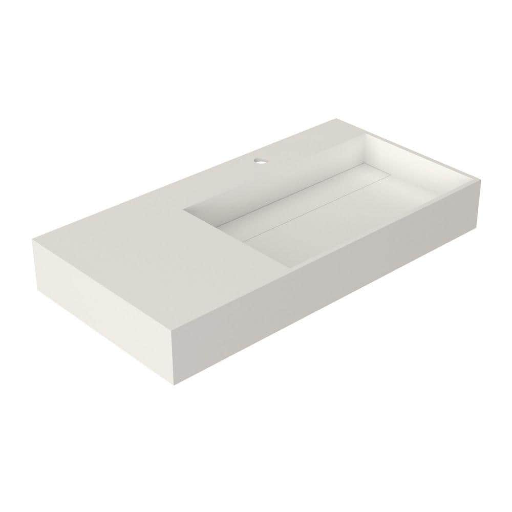 YSQCAR 36.02 in. Wall-Mounted Rectangular Bathroom Sink in White Solid ...
