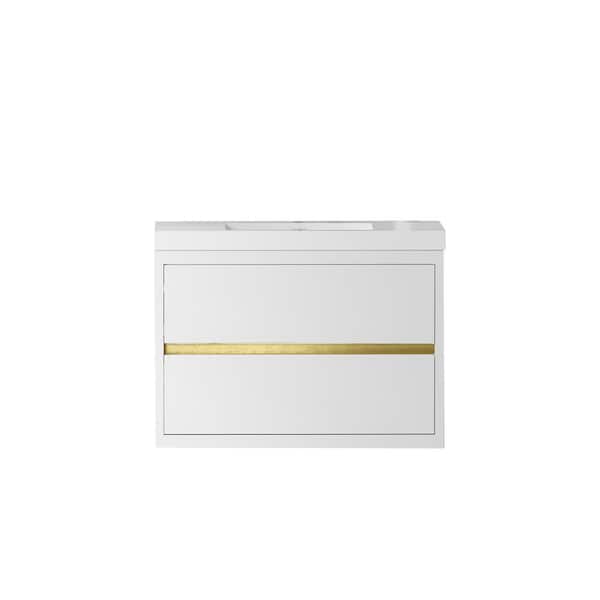 36 in. W x 20 in. D x 22 in. H Single Sink Wall-Mounted Bath Vanity in Glossy White with White Solid Surface Top