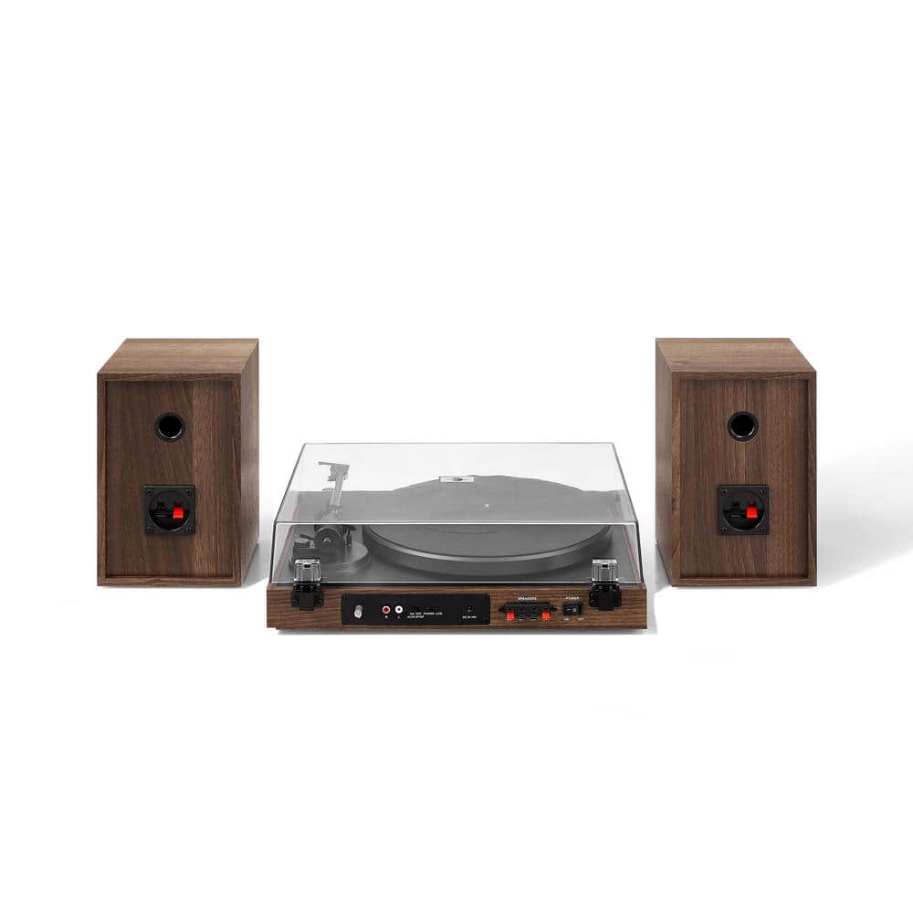 Walnut 2-Speed Belt-Drive Turntable with 120W Speakers