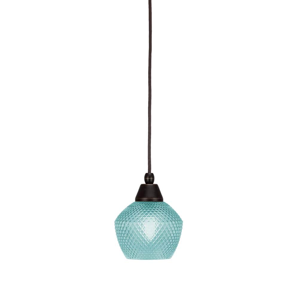 Bryson 6 in. 1-Light Dark Granite Cord Pendant Light with 6 in. Turquoise T
