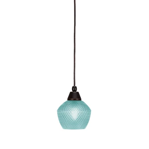Bryson 6 in. 1-Light Dark Granite Cord Pendant Light with 6 in. Turquoise Textured Glass Shade, no bulb included
