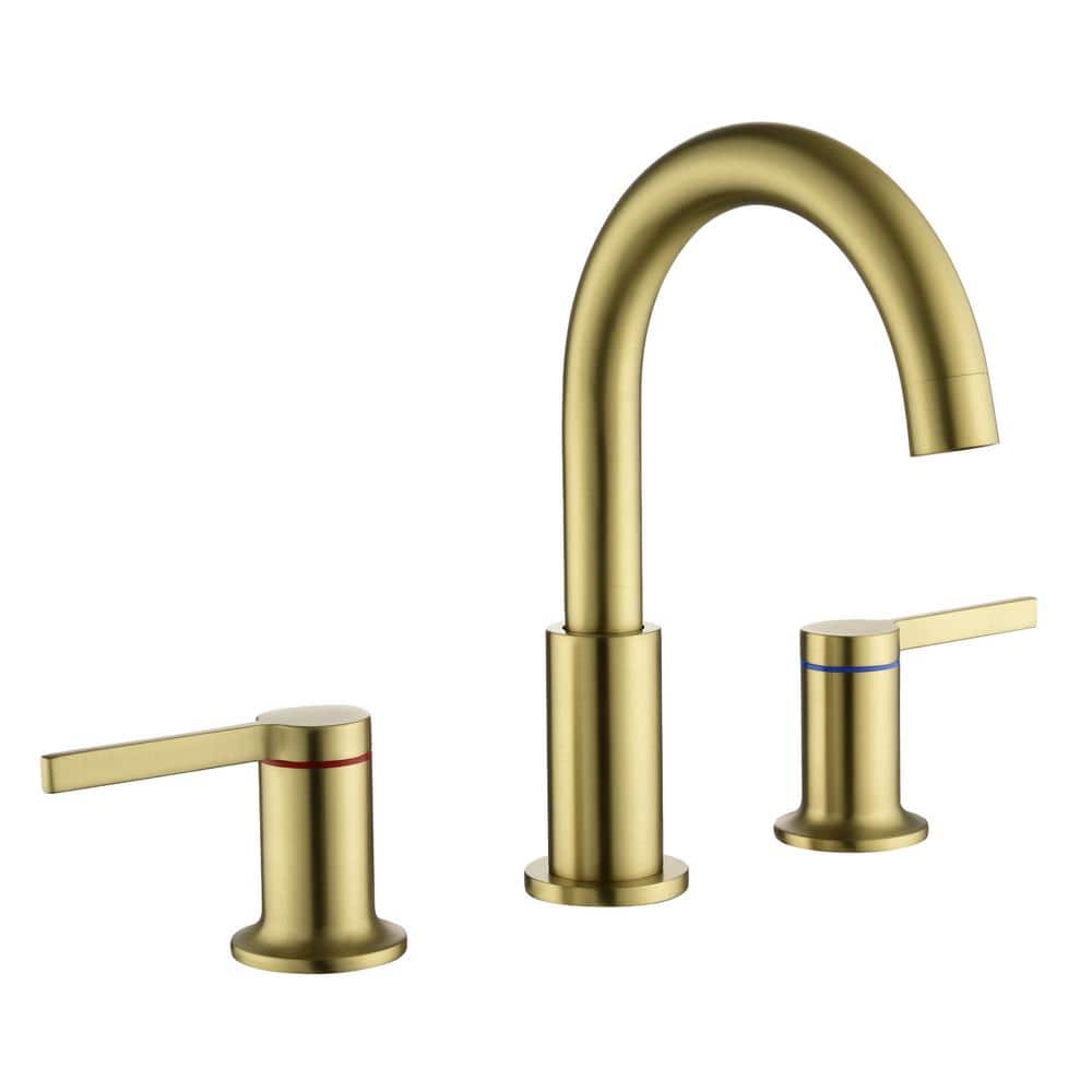 "8 in. Widespread Double Handle Bathroom Faucet with Valve and cUPC Water Supply Hoses in Brushed Gold(9.25"" High Spout)" price history on PriceWatchPro