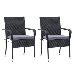 Parksville Stackable Rust Proof Resin Wicker Outdoor Dining Chair with Ash Grey Cushion (2-Pack)