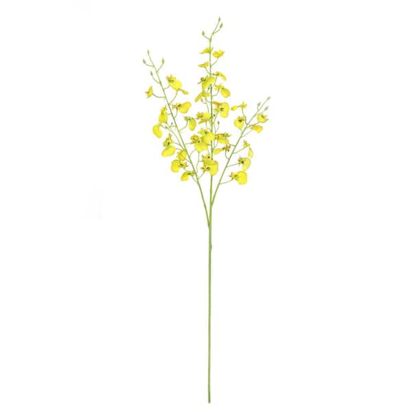 LIVING LUXURY 35 in. Yellow Artificial Oncidium Dancing Lady Orchid Flower Stem Spray (Set of 3)