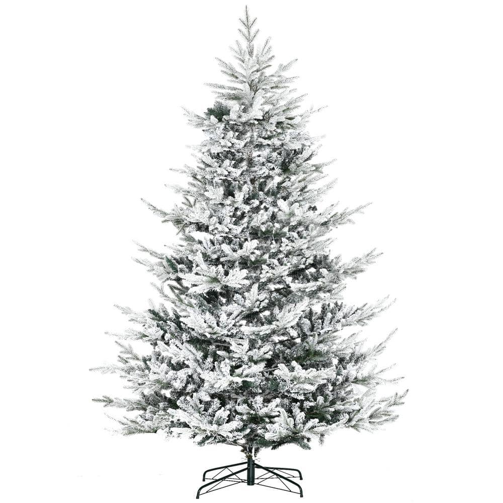8 ft. Pine Snow Flocked Artificial Christmas Tree with 1479 Realistic Cedar
