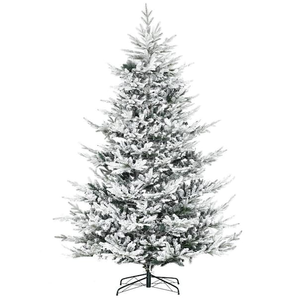 8 ft. Pine Snow Flocked Artificial Christmas Tree with 1479 Realistic Cedar Branches