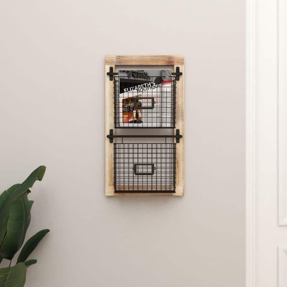 Litton Lane Black Wall Mounted Magazine Rack Holder with Suspended ...