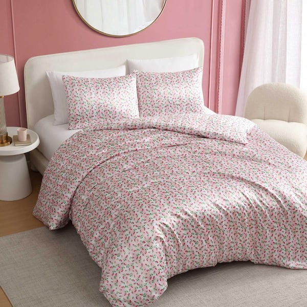 BETSEY JOHNSON Rose Stripe 2-Piece White/Pink Satin Microfiber