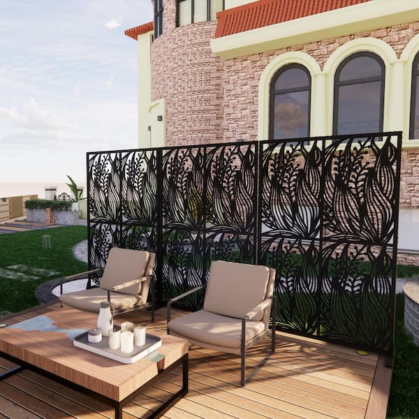 6 ft. H Iron Privacy Screens Garden Fence Outdoor Divider with Free Standing Decorative Privacy Screen for Patio