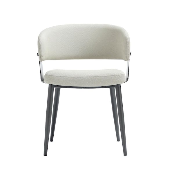 Luce Modern Oatmeal Textured Faux Leather Upholstered Dining Arm Chair with Metal Legs