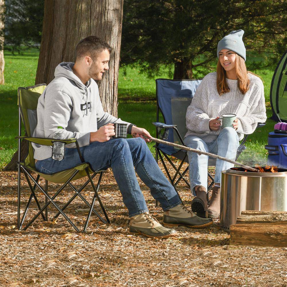 Green Mesh Back Folding Camp Chair with Steel Frame