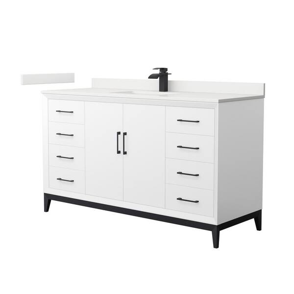 Wyndham Collection Amici 60 in. W x 22 in. D x 35.25 in. H Single Bath Vanity in White with White Quartz Top