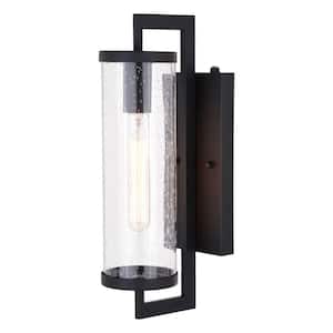 Morgan Park 16-in H 1 Light Black Dusk to Dawn Contemporary Outdoor Wall Lantern Clear Glass