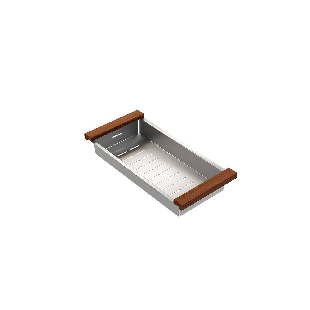Deep Stainless Steel Colander with Sapele Mahogany Handles