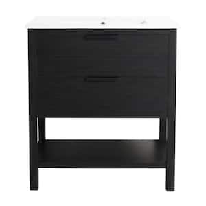 Victoria 30 in. W. x 18 in. D x 34 in. H Freestanding Modern Single Sink Bath Vanity with Top and Cabinet in Black