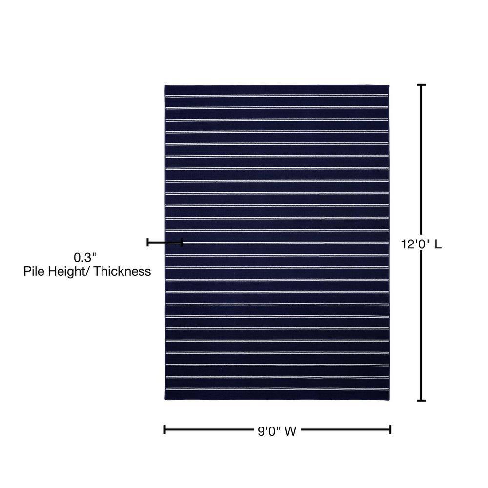 Avery Tufted Navy Stripe 9' x 12' Easy-Care Synthetic Area Rug
