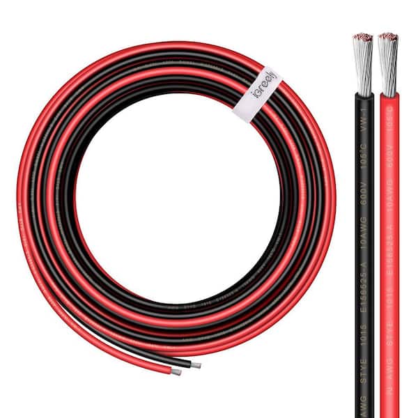 30 ft. Black Red 10 Gauge Wire, Tinned Copper Electrical Wire Cable 10 AWG for Solar Panel Car Audio Automotive Trailer