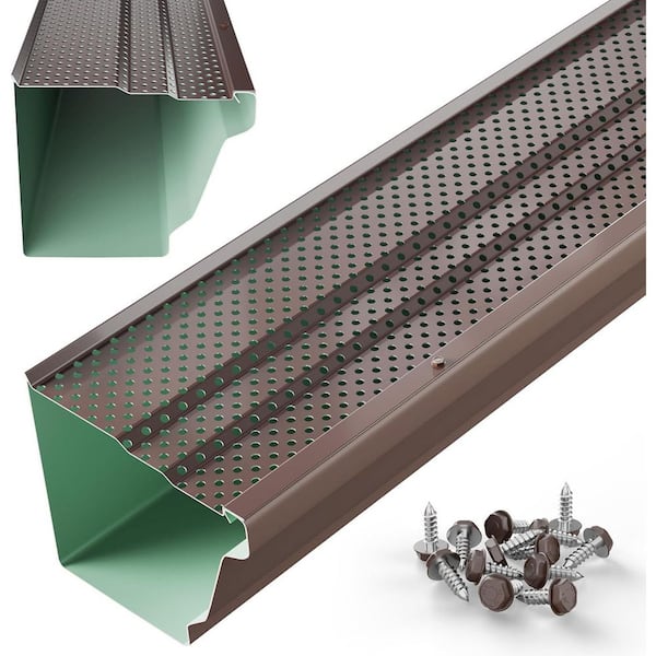 6 in. Gutter Guard-100 ft. Domestic Aluminum Leaf Protection Covers, Royal Brown
