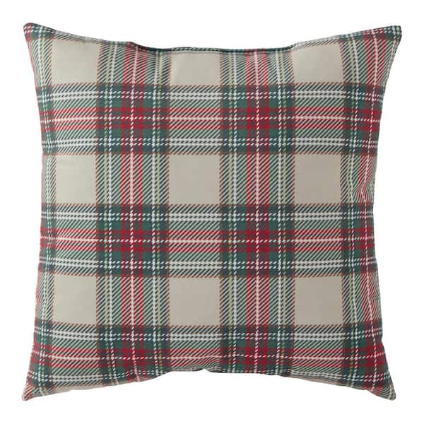 Greendale Home Fashions Red and Green Plaid Holiday 18 in. x 18 in. Throw Pillow