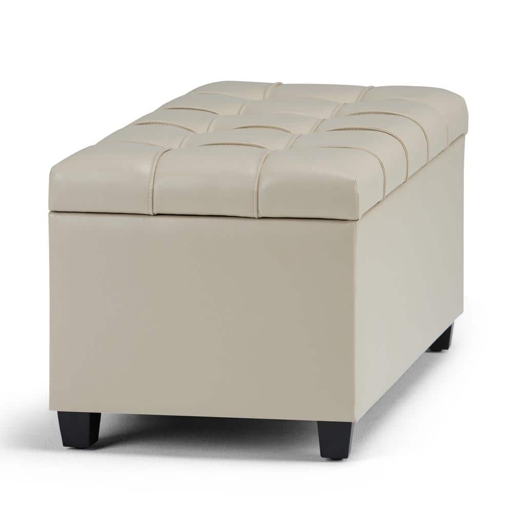 Satin Cream Tufted Footstool Bench Ottoman with Storage