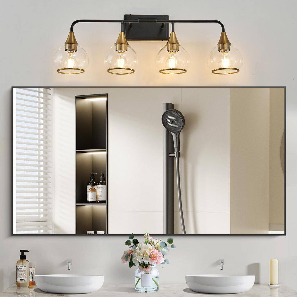 31 in. W 4 Light Black and Gold Vanity Light with Lamp Holders and Shade for Mirror, Bathroom, NO Bulbs Included price history on PriceWatchPro