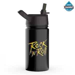 Kids 12 oz. Rock On Panther Black Insulated Stainless Steel Water Bottle with Sport Straw Lid