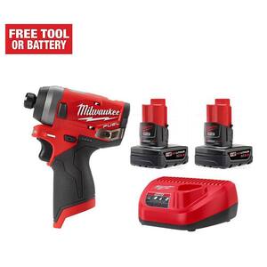 M12 FUEL 12V Lithium-Ion Brushless Cordless 1/4 in. Hex Impact Driver with Two M12 6.0 Ah Battery Packs and Charger
